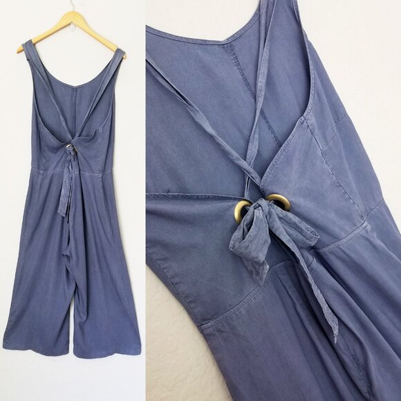 Anthropologie Cloth & Stone Tie Open Back Crop Jumpsuit L Wide Leg Flowy Tencel - Picture 5 of 12